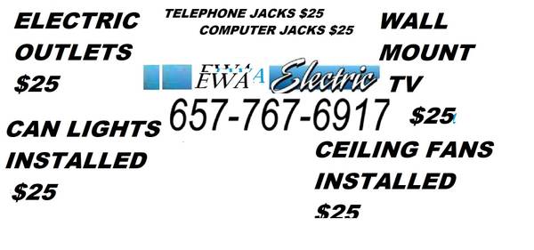 Electrician / LIGHTS INSTALLED $25 -U-BUY-I-INSTALL-U-SAVE 1
