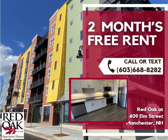 $1,866 / 1br - 588ft2 - 2 FREE MONTHS + HW, WiFi + Parking. Pet Friendly w/ W/D + Balcony (409 Elm Street, Manchester)63931658508802120