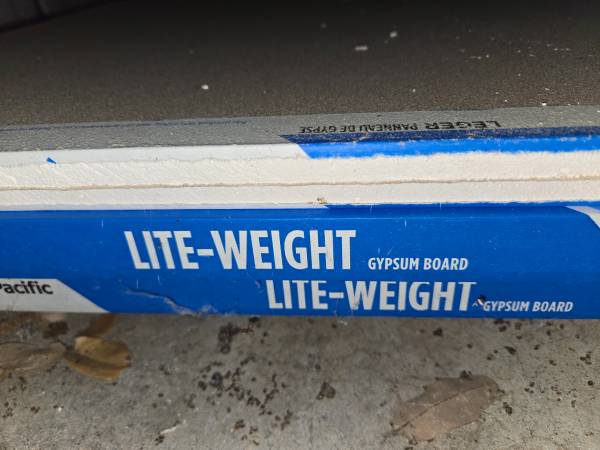 Six (6) 4'x8' sheets of 1/2" gypsum board (drywall) 1