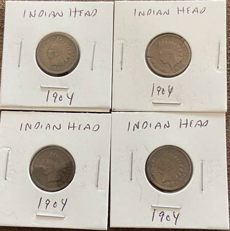 1904 Indian Head Penny Lot (4 Coins) All Readable Dates 1