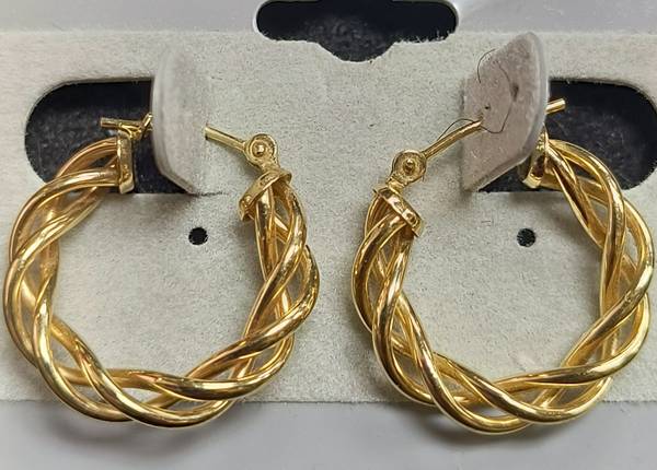 14k Yellow Gold TRIPLE TWISTED HOOP EARRINGS 1