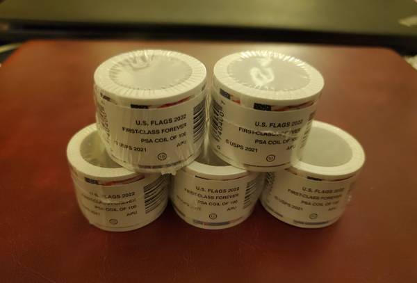 (5) Rolls / Coils of 100 US Forever Stamps 1