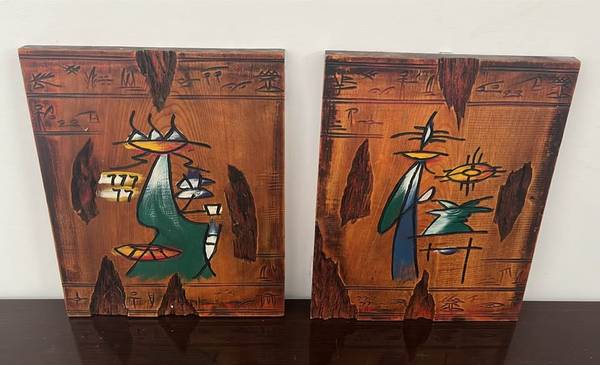 Vintage Mid-Century Modern Wood Wall Art Panels – Signed Pair 1