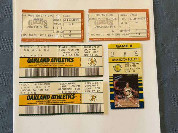 Bay Area professional sports teams ticket stubs. 1