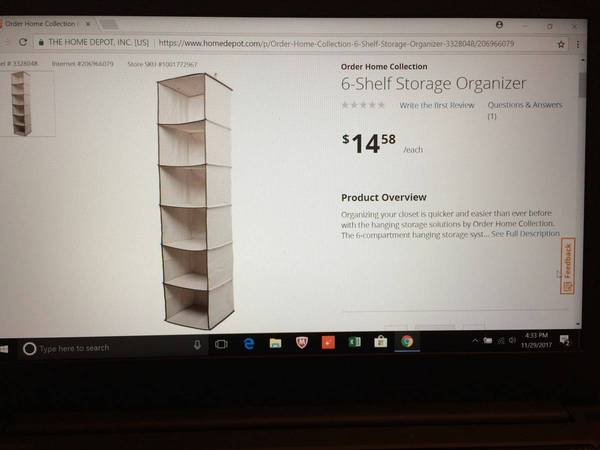 Hanging Storage 6-Shelf Organizer (Order Home Collection) Case of 7 1