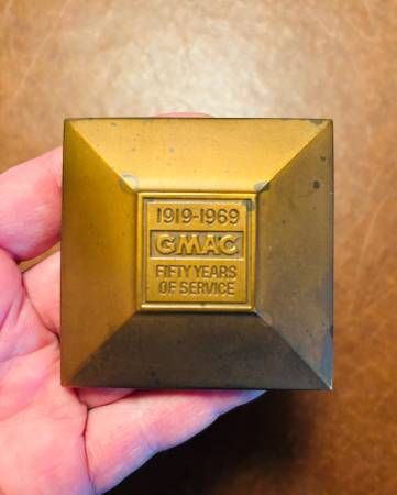 Vintage Brass GM Paperweight 1