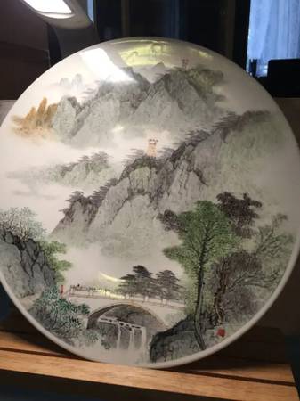 Chinese Antique Porcelain Plate landscape 12” 1