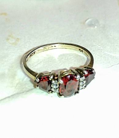 ANTIQUE Garnet & DIAMOND 925 Solid SILVER Ring 1