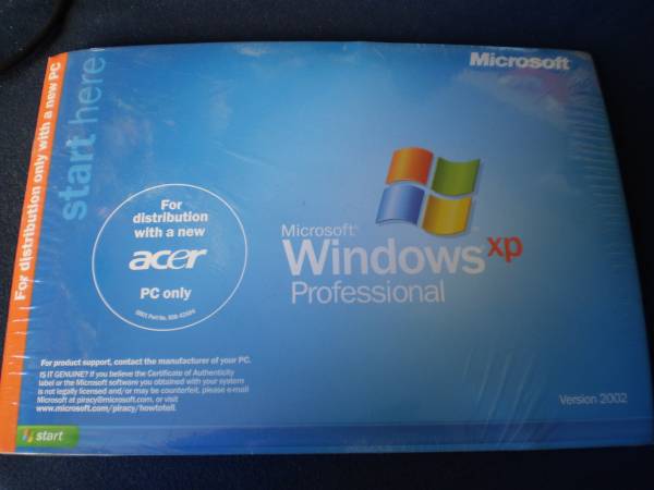 MS Windows XP, 2002 (for Acer Computers) NEW and SEALED 1