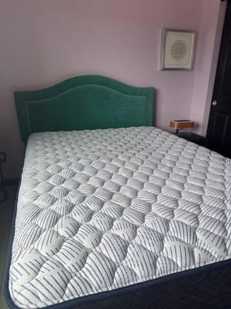 Queen headboard, nightstand, mattress and boxspring 1