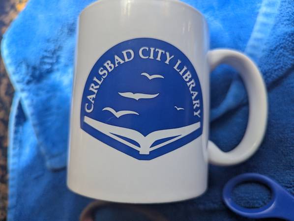 Carlsbad City Library Mug white ceramic cup art books dove villege by 1