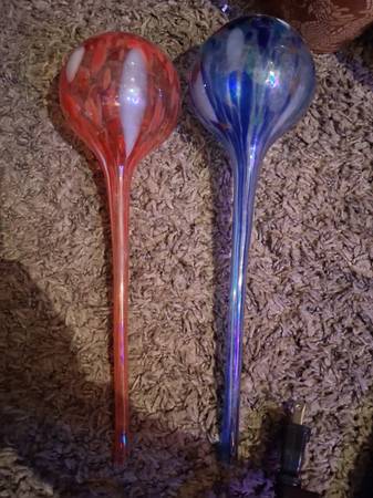 (2) hand blown self watering globes 1