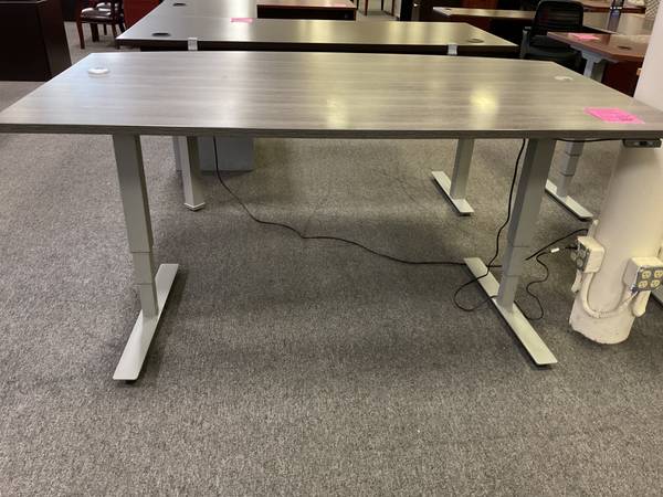 41”x 71” Gray Bow Front Power Adjustable Used Desk 1