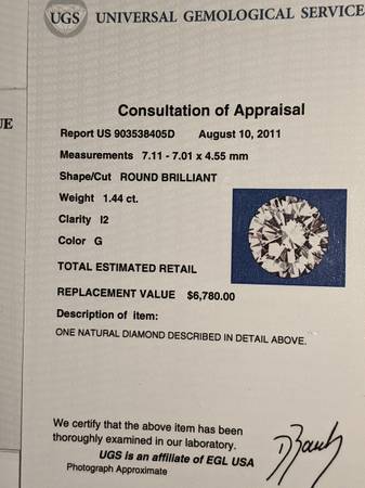 EGL certified With paperwork, 1.44ct Solitare Diamond Ring With 14k Wh 1