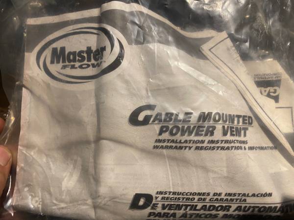 MASTER FLOW GABLE MOUNTED POWER VENT. Brand NEW !!! 1