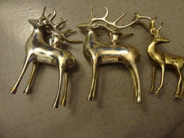 3 Brass Reindeer , 2 are Candle Holder 1
