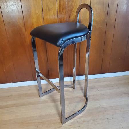 1986 Swaim Designs Deco Revival Chrome/Vinyl Bar Stool 1