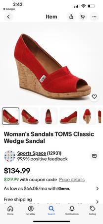 New w/o Box Toms Red Classic Wedge Sandal Great for Christmas 1