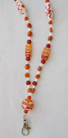 NEW Lanyard ID Holder Orange, White Bead magnetic clasp OOAK 1