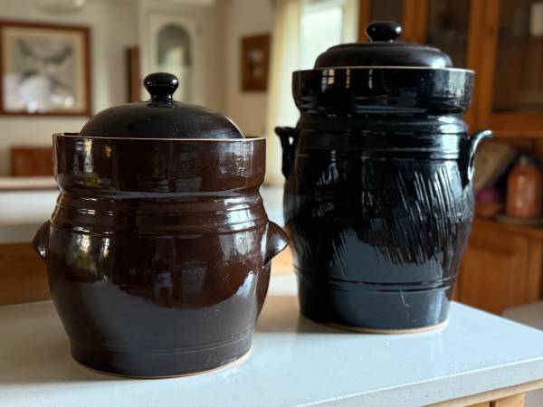 2 fermenting / pickling ceramic crocks for sale 1