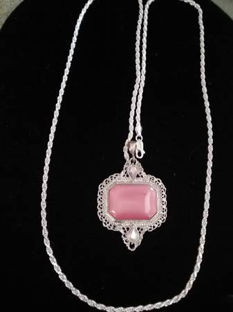30 in Sterling silver rope chain large gemstone pendant 1