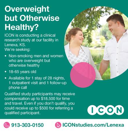 Overweight but Healthy? Study 8372/0001. Up to $18,500 for Time/Travel 1