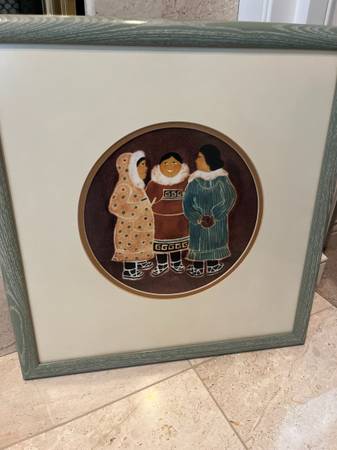Original CAROL TWITTY Sitka, Alaska INUIT Artist Framed Batik FRIENDS 1