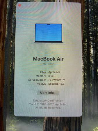 Apple MacBook Air M2 2022, 8 GB de RAM, 256 GB de SSD, 13 pulgadas, en excelente estado - $650 (West Seattle)63439347857537124
