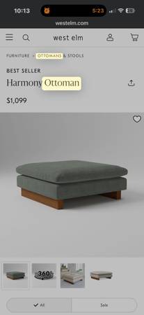 West Elm Couch Harmony 2 + Ottoman included 1