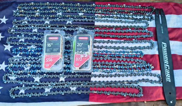 Oregon and Power Care 16, 18, & 20 inch Chains with 16" Bar 12 Total 1