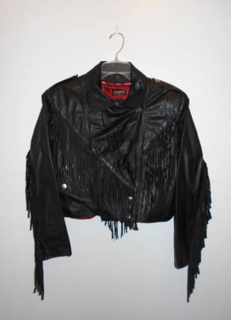 Womens Bermans Leather Fringed Biker Jacket Removable Thinsulate Liner 1
