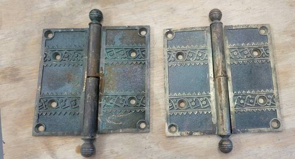 Antique Eastlake Brass Door Hinges 1