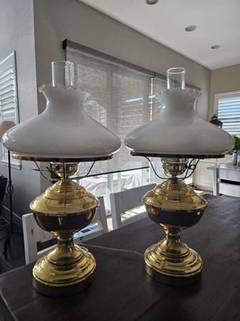 Brass and Glass Hurricane Lamp set 1