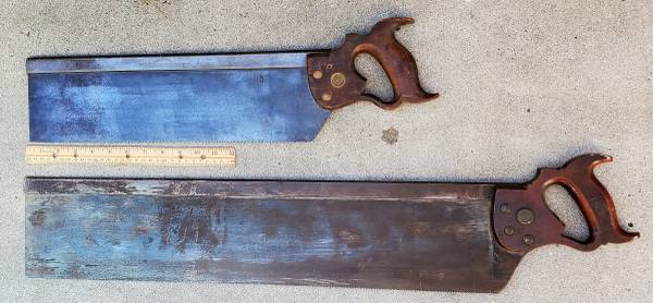 Antique Large and Smaller Miter Box Saws. Circa late 1800's 1