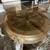 Elegant beveled round glass table with wooden base/free chairs 1 thumbnail