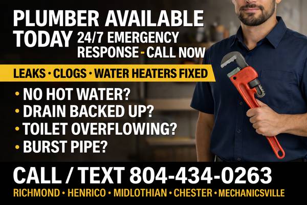 Plumber Richmond VA – Local Plumbing Repairs Available 1