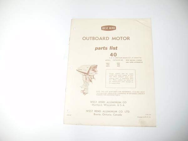 WEST BEND GOLDEN SHARK 40 HP PARTS LIST 1