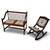 Antique Wooden Settee & Folding Rocking Chair Set Floral Upholstery Vi 1 thumbnail