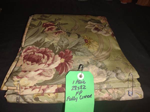 Window Treatment or Curtain Panels Green Burgundy Fabric – Floral 1