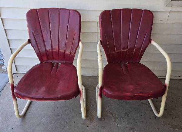 Pair Outdoor Metal Rocking Chair Set, Red & White, $80 for set of 2, Patio Garde 1