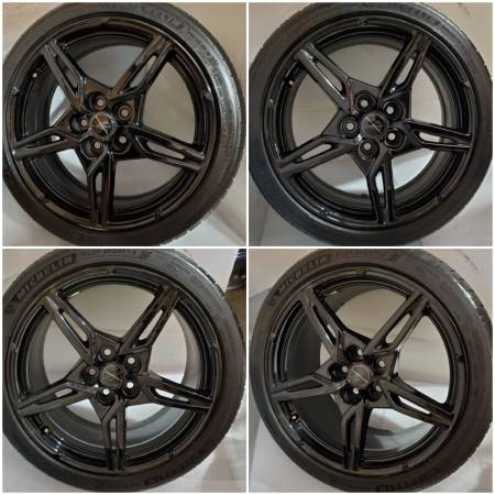 All Gloss Black Corvette C8 Stingray 20" rear 19" fro Wheels and Tires 1