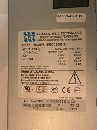 250 Watt CWT Power Supply   PSG250B-T0 - $20 (NE Portland)63470990055939121