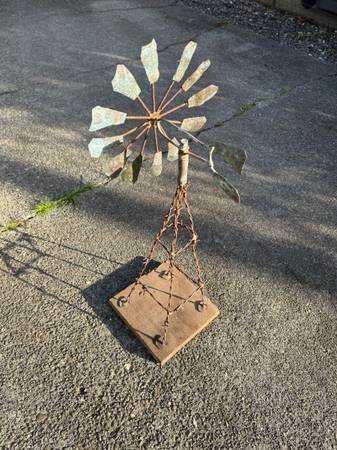 Barbwire & Copper Windmill Sculpture with Movable Parts 1