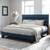 King Size Platform Bed Frame with Fabric Upholstered Headboard and Wooden Slats  2 thumbnail