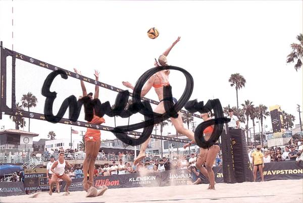 AUTO 4x6 Emily Day USA Olympics Women's Beach Volleyball Gold Medal 1