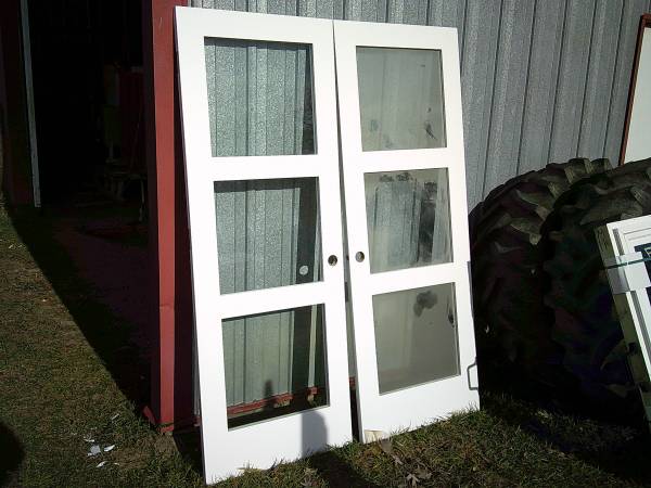 2 -  30" x 80" 3 lite white door slabs 1