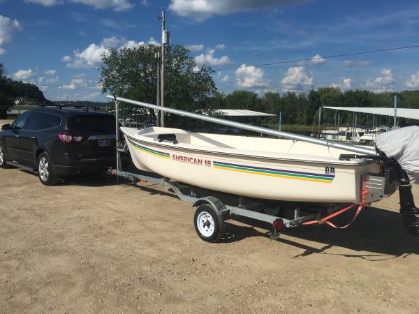 American 18 Sailboat with Outboard Engine and Trailer 1