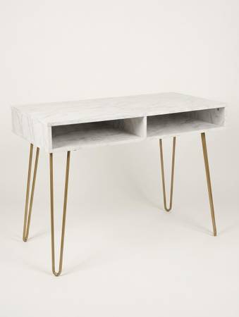 Computer Desk with Storage, White Faux Marble 1