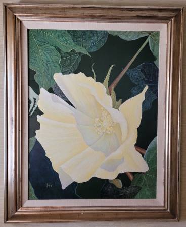 Carl D. Clapp, Farmer / Artist “Cotton Flower” Original Painting 1
