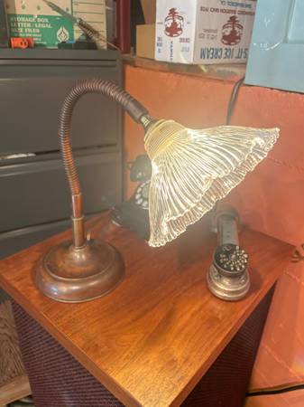 Vintage Desk Lamp with Halophane Crystal Glass shade 1